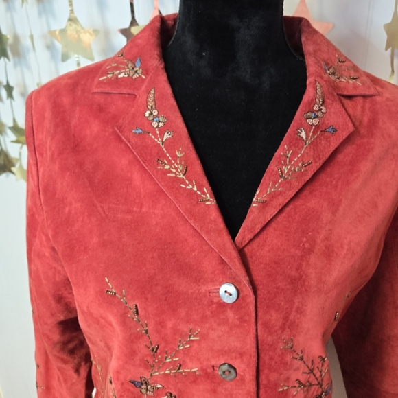 Vintage Eric Gaskins- Jolie Suede Blazer Brick Red. Embroidered and beaded SzM - Picture 4 of 7